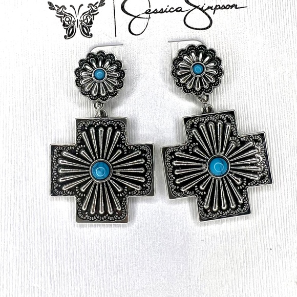 Jessica Simpson Faux Turquoise Stone Cross Necklace and Earrings Set - Picture 6 of 9